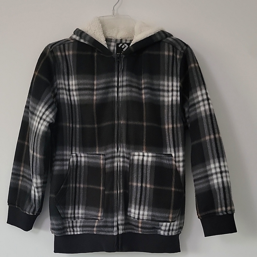 Elevani Plaid Flannel Hooded Jacket with Sherpa Fleece Lining Kids Boys Size 12